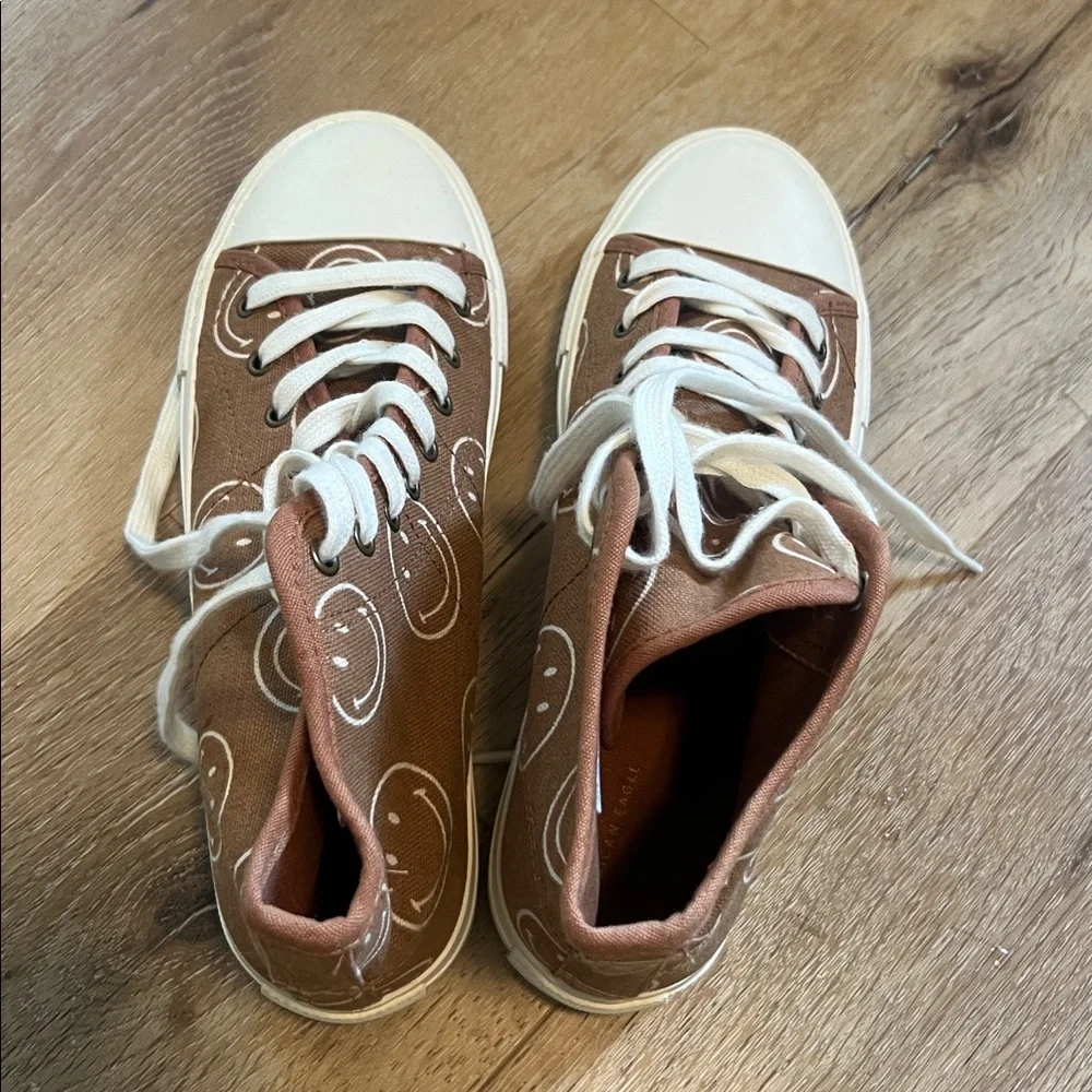 AMERICAN EAGLE Men's Hi Top Brown White Happy‎ Face  Sneakers Shoes Size 8